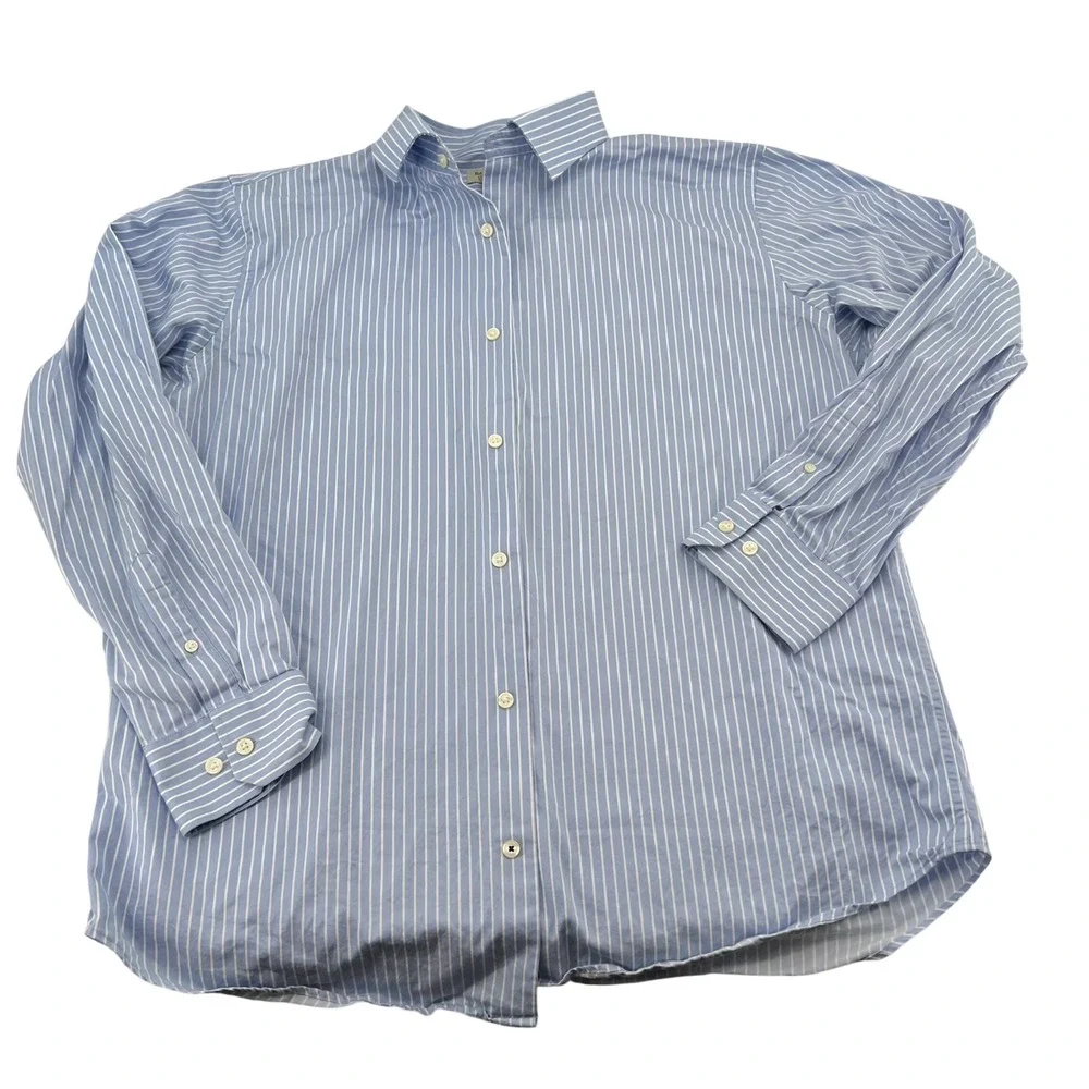 Banana Republic Mens Blue White Striped Cotton Button Down Shirt Large 16-16.5